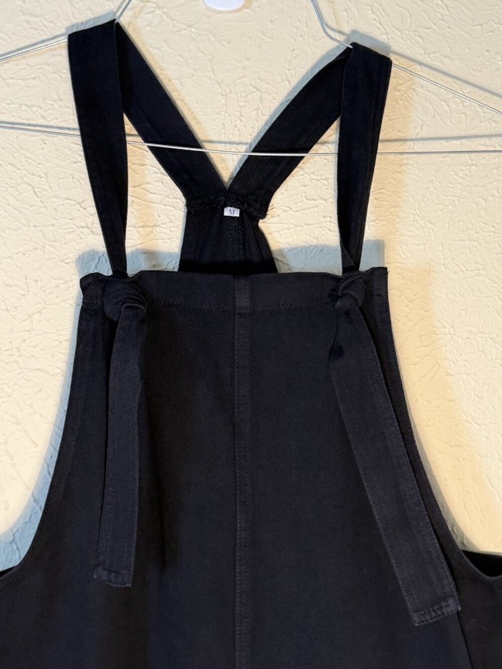Black 100% Cotton Romper with pockets and side zip, Size Medium